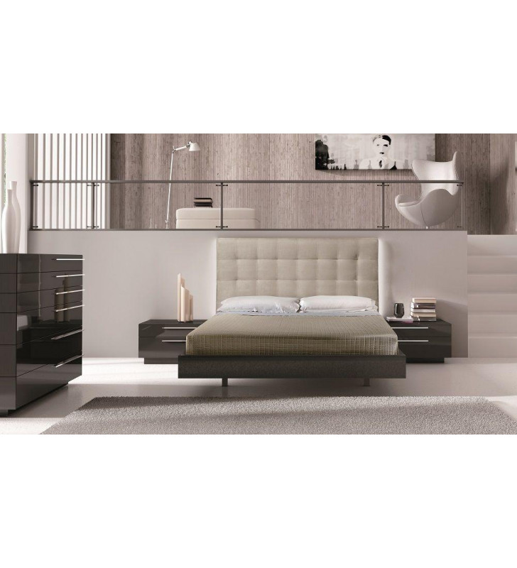 J&M Beja Modern Premium Beige Microfiber High Gloss Laquer Queen Bedroom 4Pcs