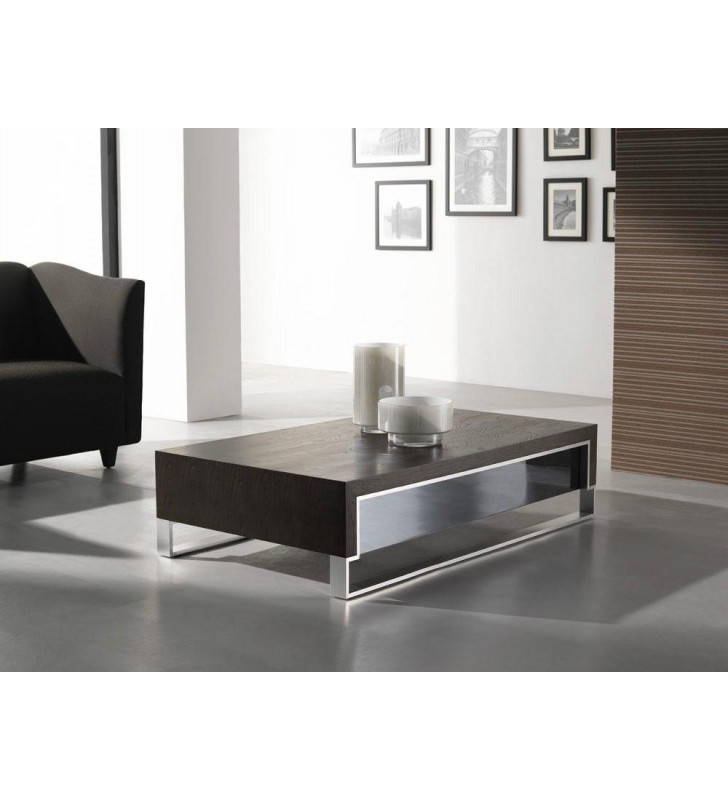 J&M 888-D Contemporary Coffee Table With Oak Wooden Top Wenge Colored Finish 