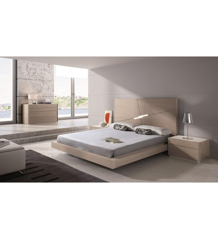 J&M Evora Modern Wood Veneers & Natural Lacquers Premium Platform King Size Bedroom Set 3Pcs