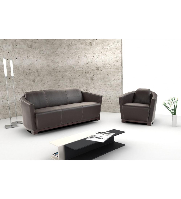 J&M Hotel Modern Stylish Chocolate Brown Top Grain Italian Leather Sofa & Chair Set 2Pcs