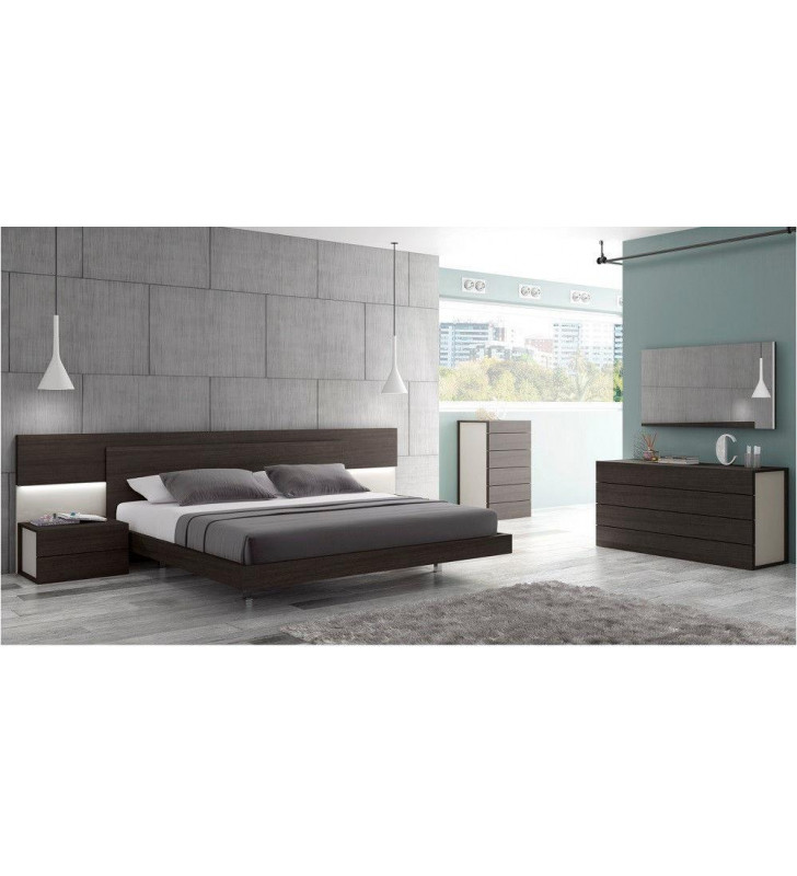 J&M Maia Modern Wenge Veneer & Light Grey Lacquer King Size Platform Bed 3Pcs