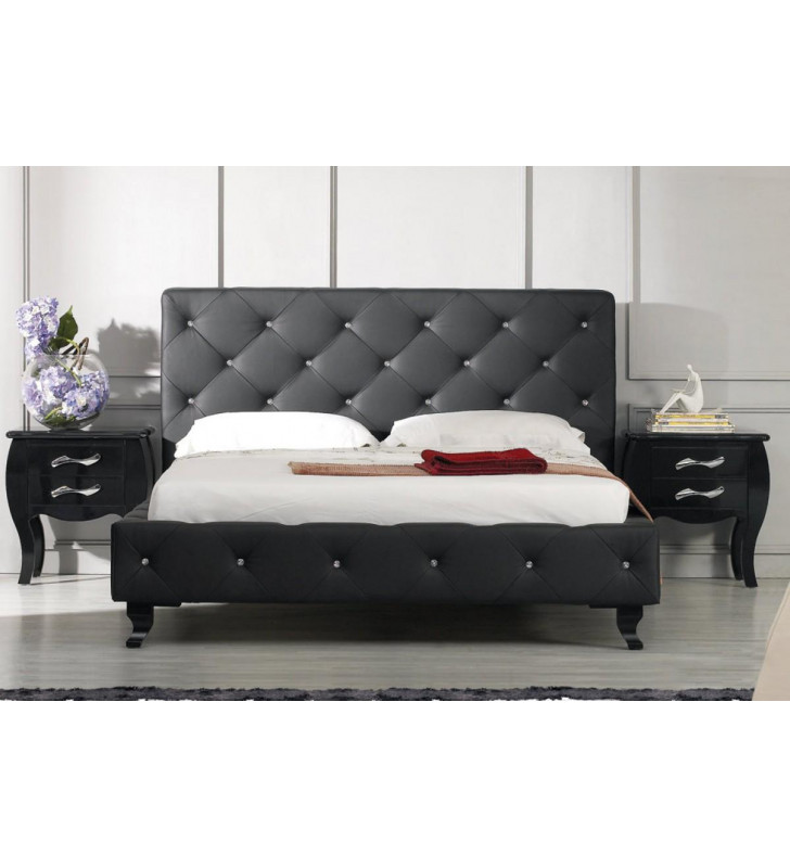 VIG Modrest Monte Carlo Black Leatherette Crystals Tufted Queen Platform Bed