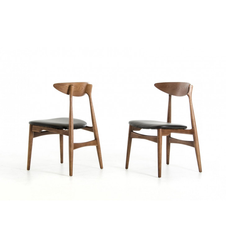 VIG Modrest Anson Walnut Finished  Black Leatherette Dining Chair (Set of 2)