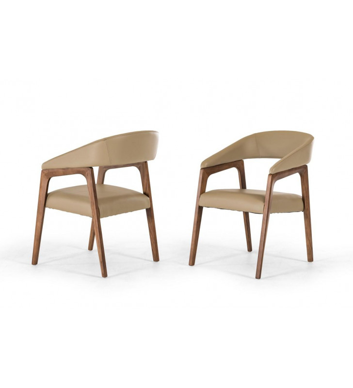 VIG Modrest Clive Taupe Leatherette Walnut Finished Dining Chair (Set of 2)