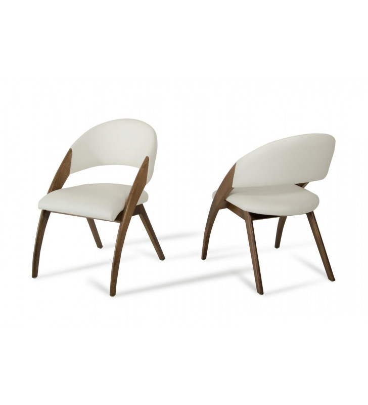 VIG Modrest Lucas Cream Leatherette Walnut Finished Solid Wood Frame Dining Chair Set 2Pcs