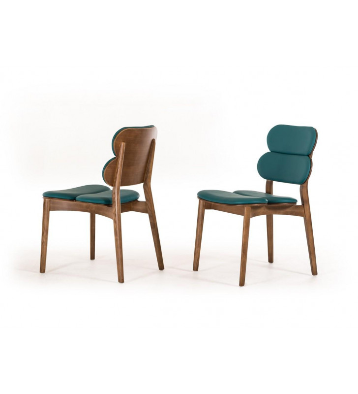 VIG Modrest Raeanne Turquoise Leatherette Walnut Finished Dining Chair (Set of 2)