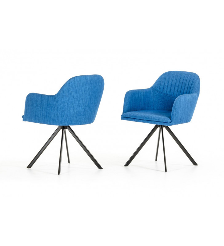 VIG Modrest Synergy Modern Blue Fabric Metal Base Dining Arm Chair (Set of 2)