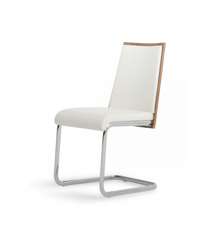 VIG Modrest Morgan White Leatherette Walnut Back Dining Chair (Set of 2)