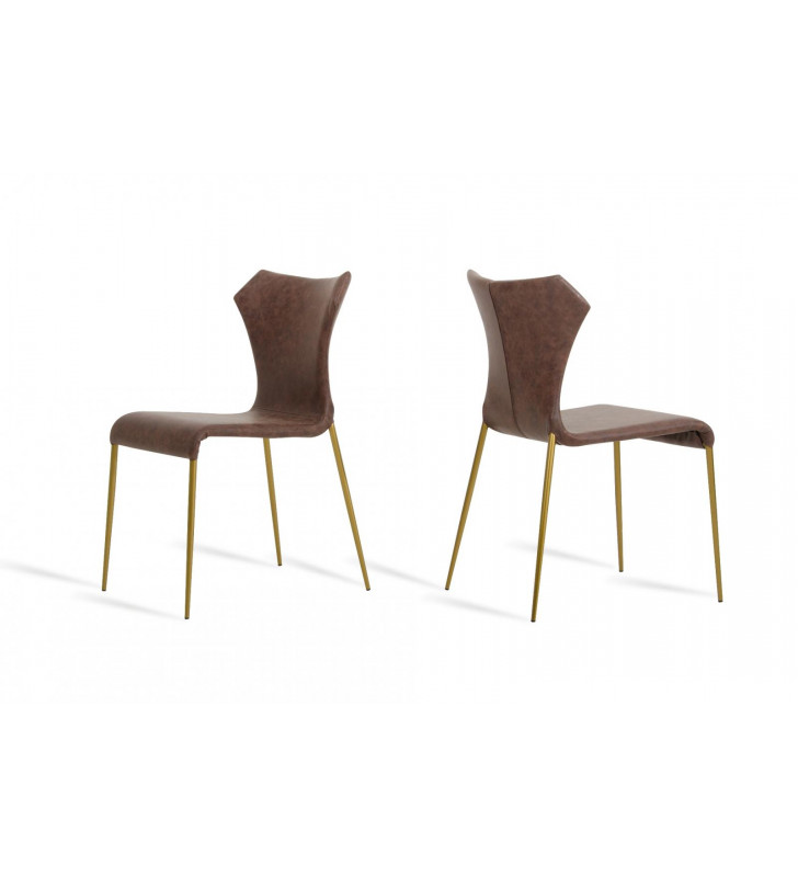 VIG Modrest Marcia Modern Design Cognac and Antique Brass Dining Chair (Set of 2)