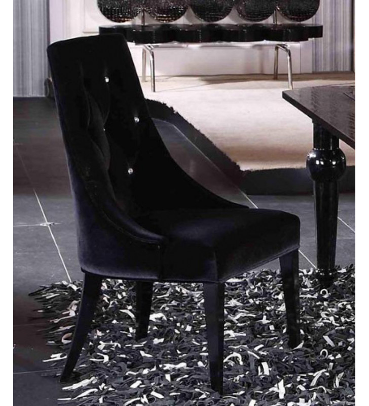 Luxury Black Velour Tufted Dining Chair (Set of 2) A&X Charlotte Traditional