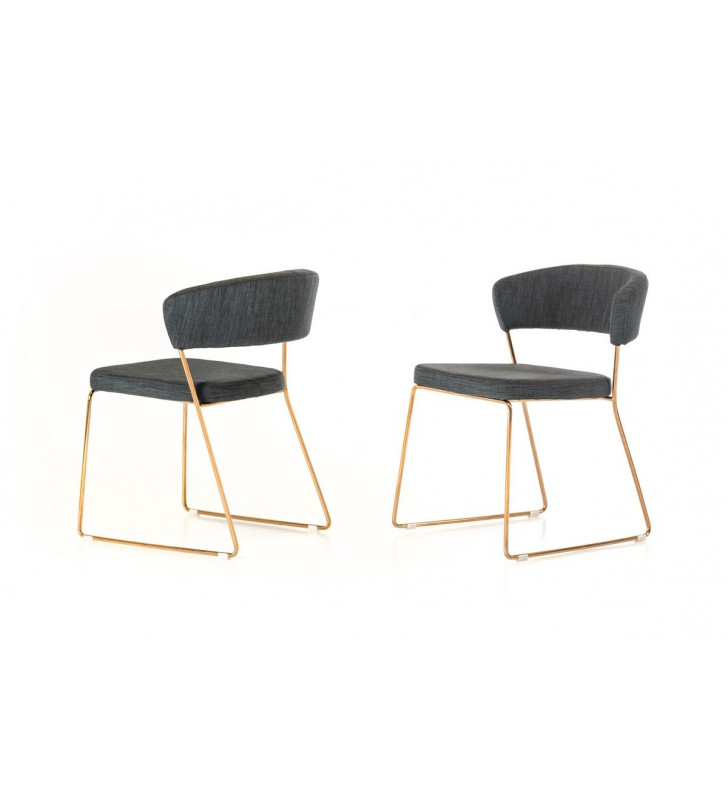Dining Chair Set 2Pcs Grey & Rosegold VIG Modrest Ashland Modern 