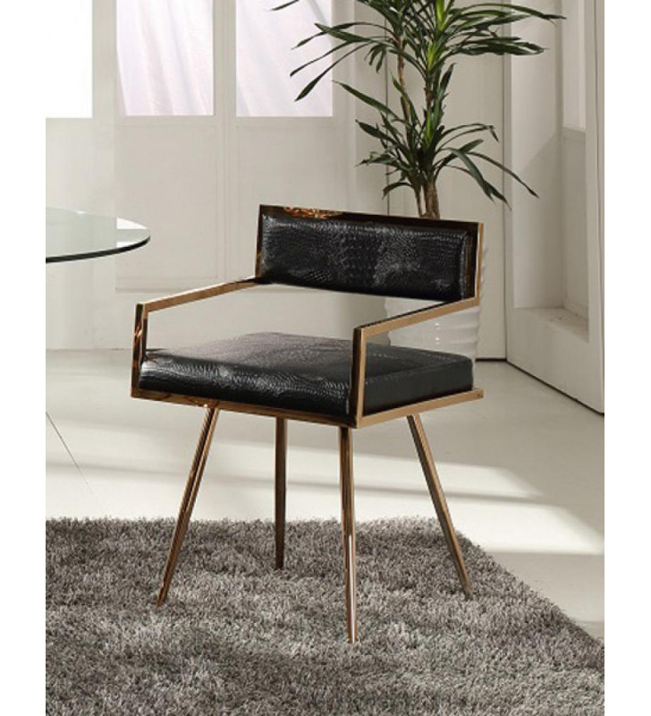Dining Chair Set 2Pcs Black & Rosegold VIG Modrest Rosario Modern