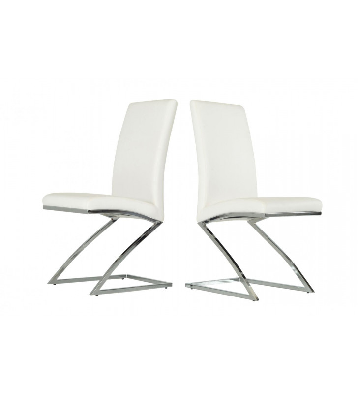 Dining Chair Set 2Pcs White Leatherette VIG Modrest Angora Modern