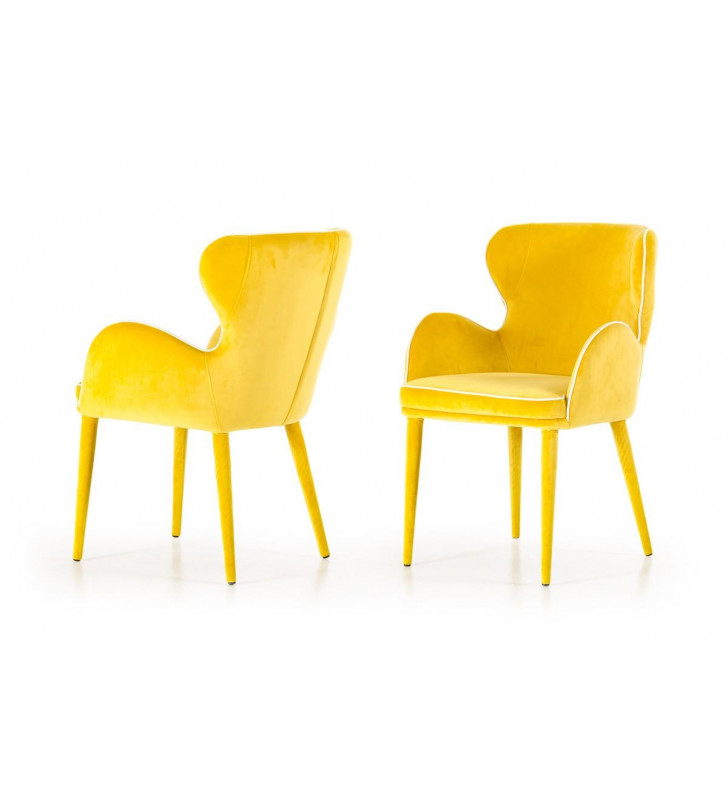 Dining Chair Set 2Pcs Yellow Fabric VIG Modrest Tigard Modern 