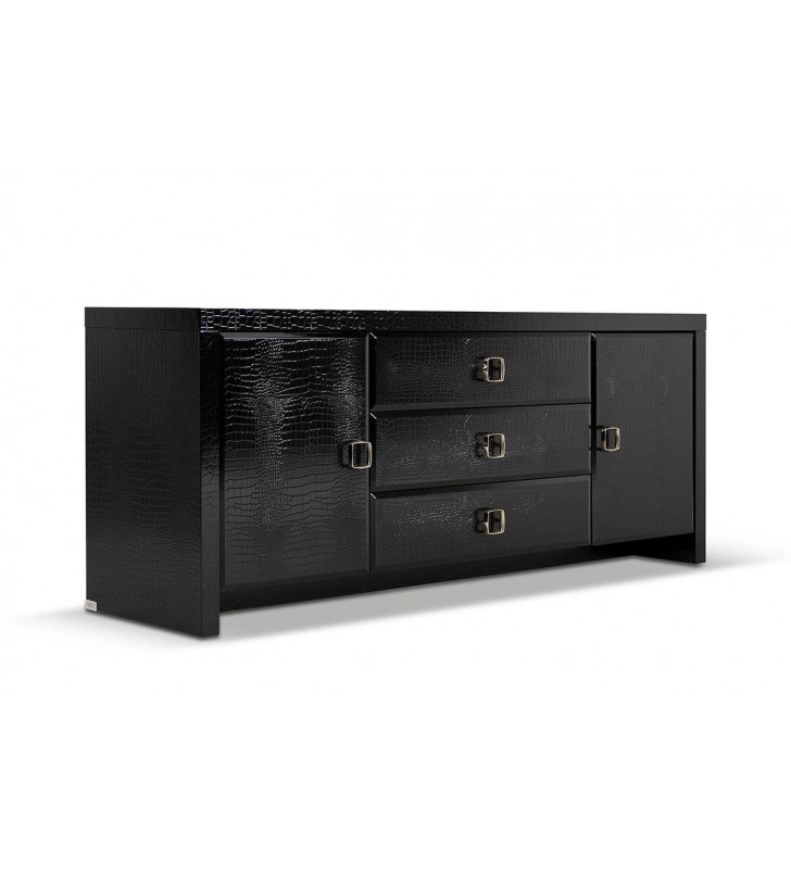 Dresser in Glossy Black Crocodile Texture VIG A&X Glam Modern 