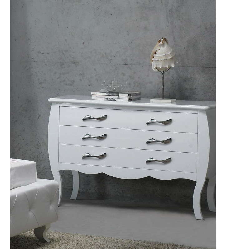 Three Drawers Dresser in White Lacquer VIG Monte Carlo Modern Classic