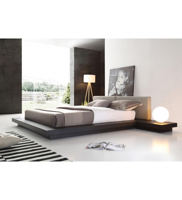 Wenge & Grey Japanese Style Queen Platform Bed w/Nightstands VIG Modrest Opal 