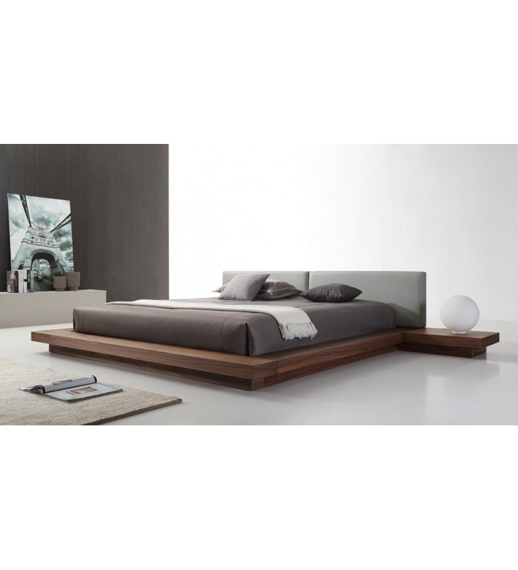 Walnut Grey Japanese Style Queen Platform Bed w/Nightstands VIG Modrest Opal