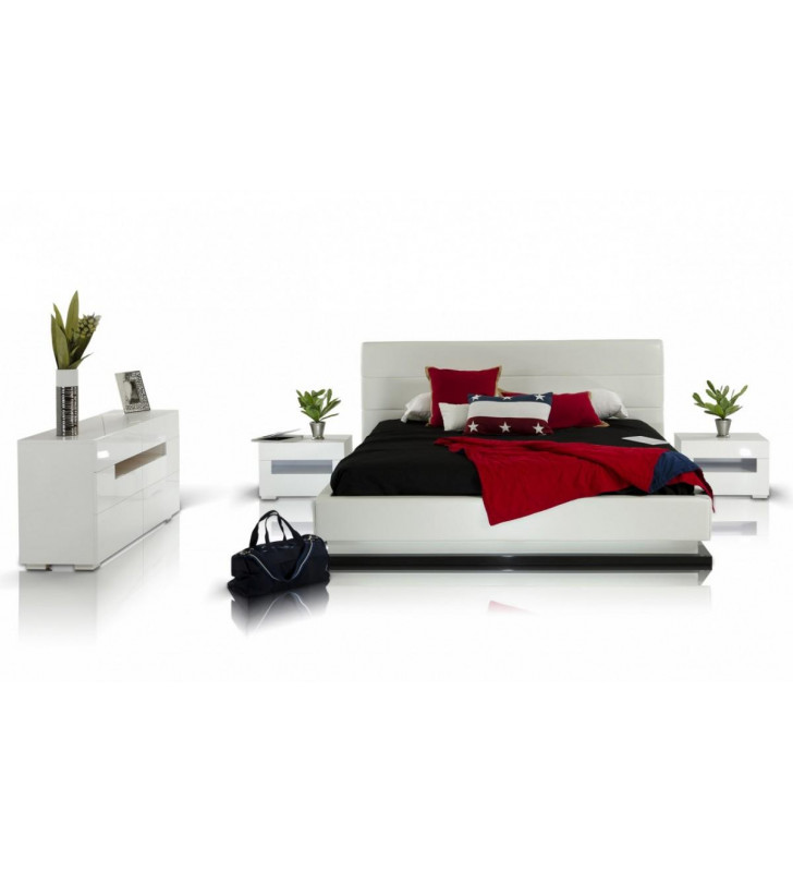 Queen Bed White leather w/Fluorescent Light VIG Modrest Infinity Modern