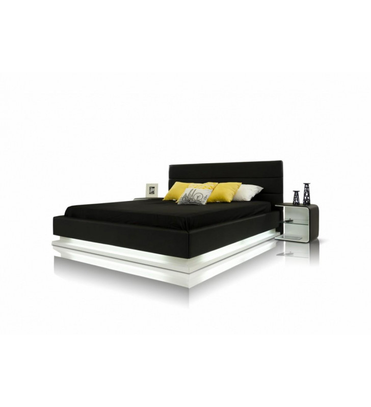 King Bed w/Fluorescent Light Black leather VIG Modrest Infinity Modern