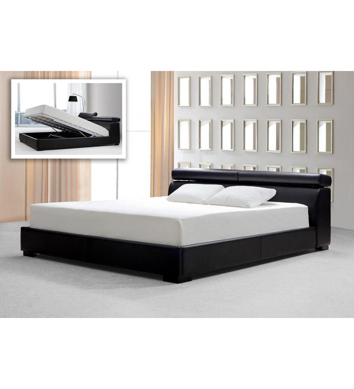 King Bed w/Storage Black Leatherette VIG Modrest Logan Contemporary 