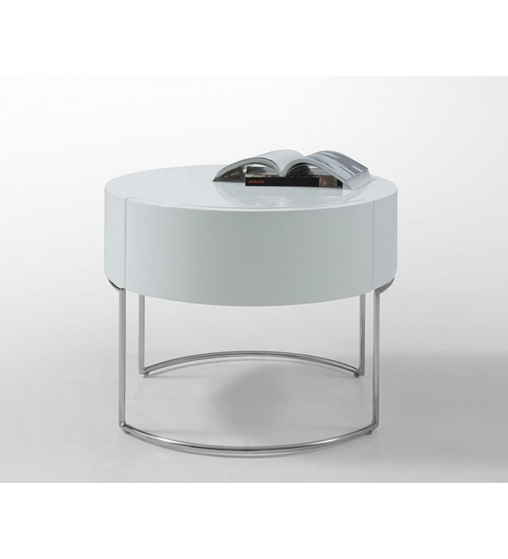 Round Nightstand Glossy White Lacquer VIG Modrest Liv Modern
