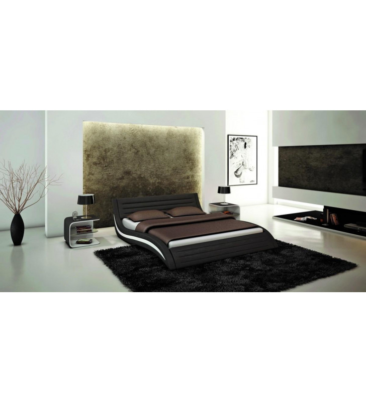 King Curved Bed Black Eco-Leather VIG Modrest Apollo Contemporary