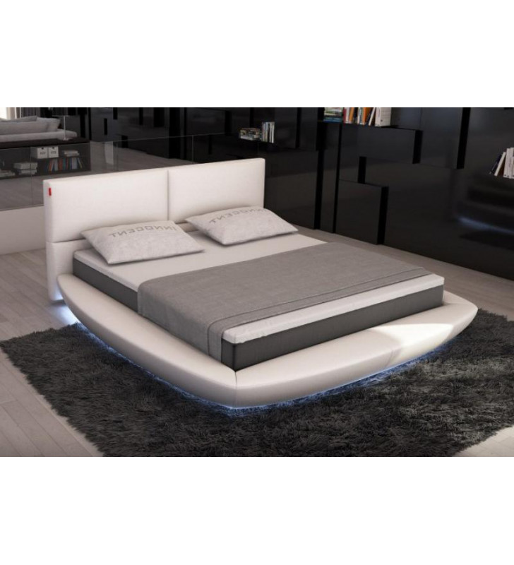 White Eco-Leather Queen Round Bed w/LED Lights VIG Modrest Sferico
