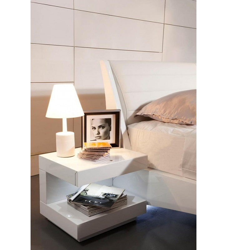 Glossy White Nightstand w/Light Modrest Esso Modern Contemporary