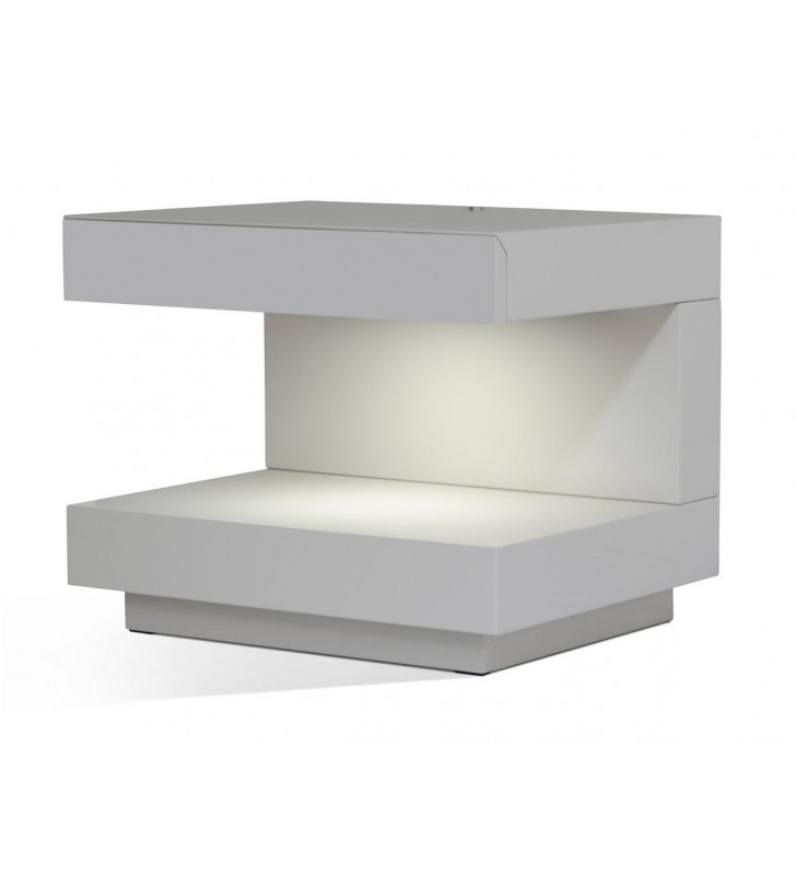 Glossy Grey Nightstand w/Light Modrest Esso Modern Contemporary