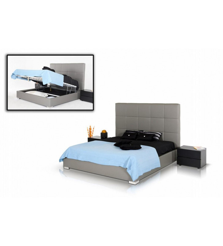 VIG Modrest Messina Grey Eco Leather Tufted Headboard Queen Bed w/Lift Storage