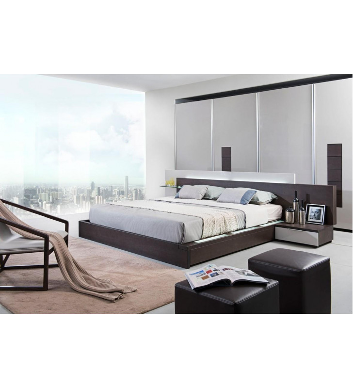 VIG Modrest Gamma Brown Oak King Bed w/Storage Nightstands Included Contemporary