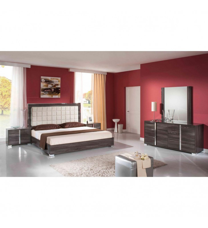 VIG Modrest San Marino Grey Elm Glossy Cal King Bedroom Set 5Pcs Made in Italy