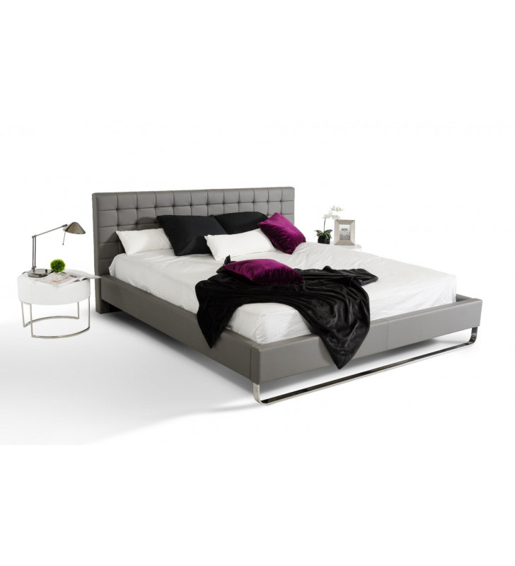VIG Modrest Gemma Grey Tufted Leatherette Headboard King Bed Modern Contemporary