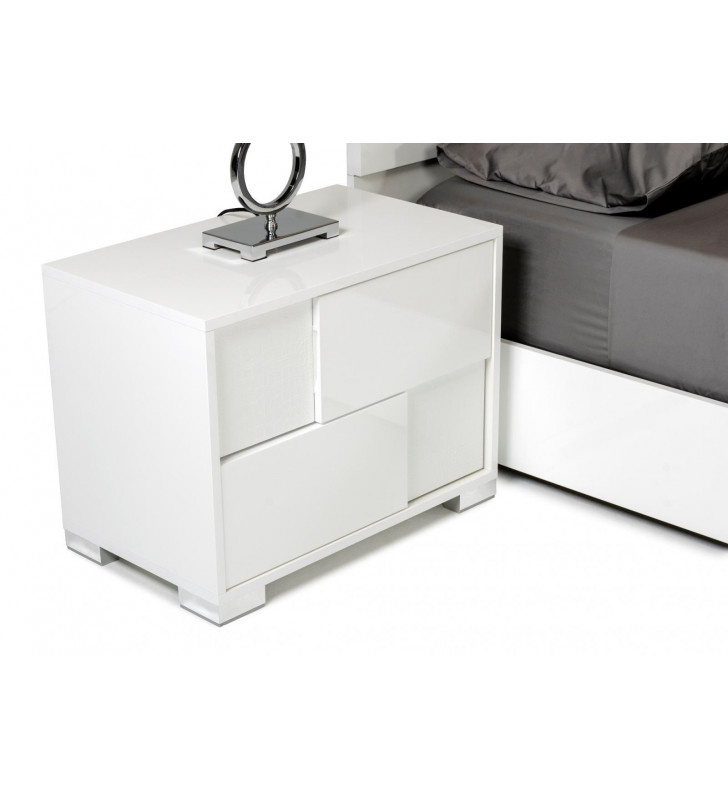 VIG Modrest Ancona White High Gloss and Crocodile Textured Finish Left Nightstand Made In Italy