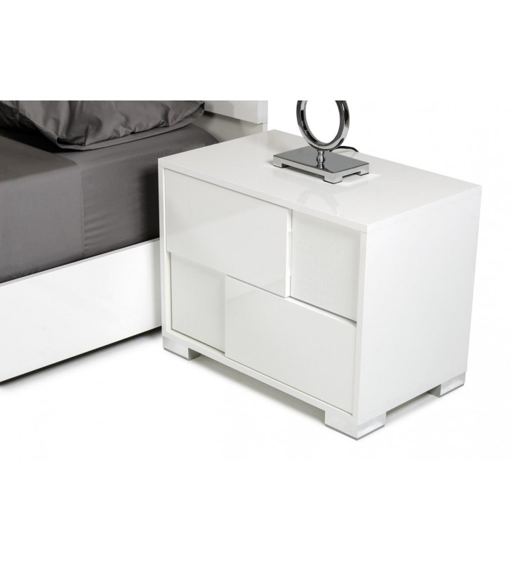 VIG Modrest Ancona White High Gloss and Crocodile Textured Finish Right Nightstand Made In Italy