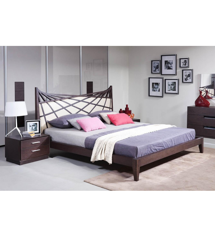 VIG Modrest Prism Modern Brown & Beige Bonded Leather King Platform Bed