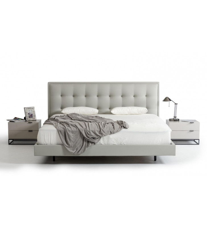 VIG Modrest Hera Grey Leatherette Tufted Headboard Queen Bed Modern Contemporary
