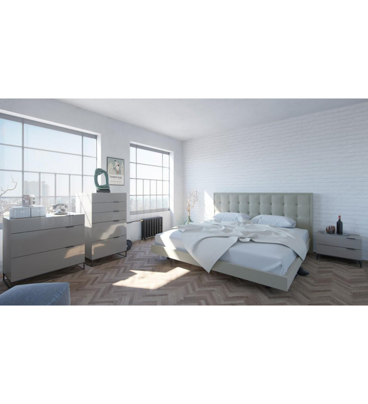VIG Modrest Hera Modern Grey Leatherette Tufted Headboard King Bedroom Set 5Pcs