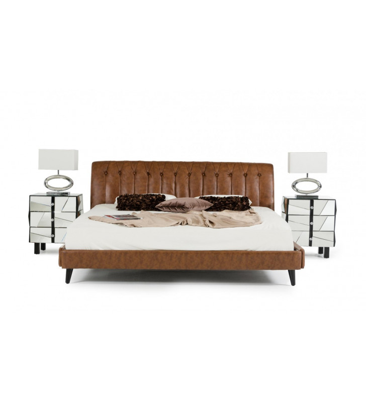VIG Modrest Bourbon Brown Genuine Leather Queen Bed Modern Contemporary