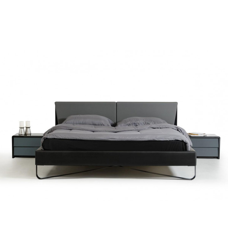 VIG Nova Domus Stone Modern Grey Black Leatherette Queen Platform Bed