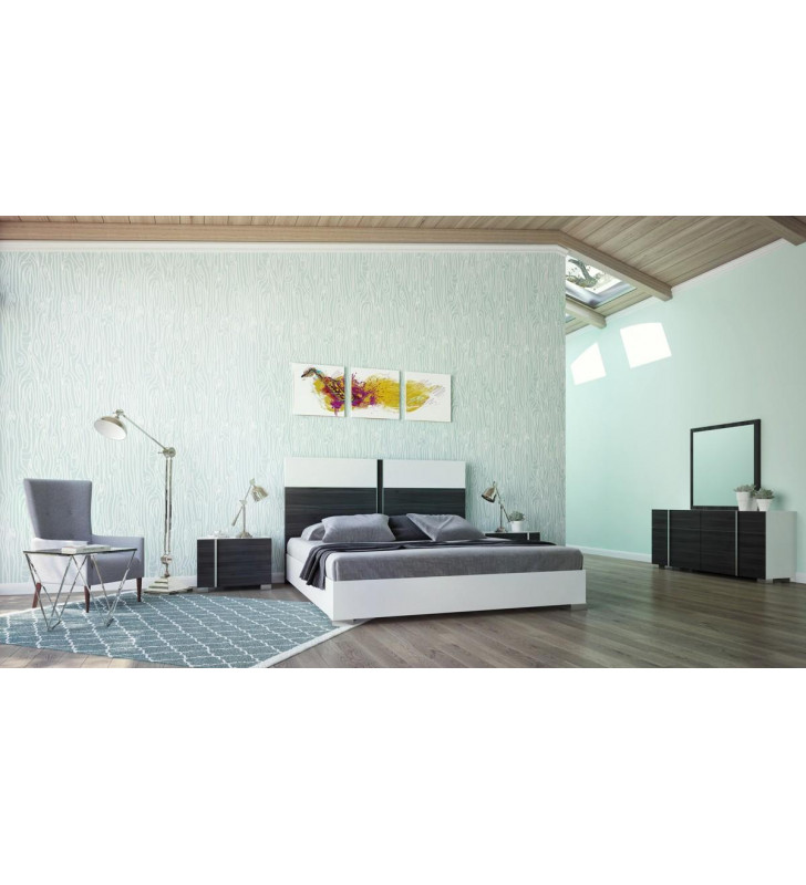 VIG Nova Domus Corrado White Gloss Matte Grey Finish Queen Bedroom Set 5Pcs Made In Italy