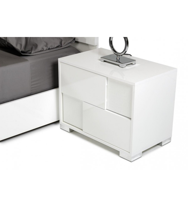 VIG Modrest Monza White Crocodile Texture Right Nightstand Modern Made In Italy