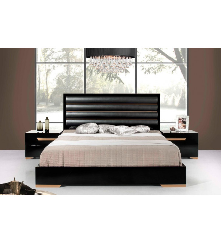Glossy Black Rosegold King Padded Bed VIG Nova Domus Romeo MADE IN ITALY