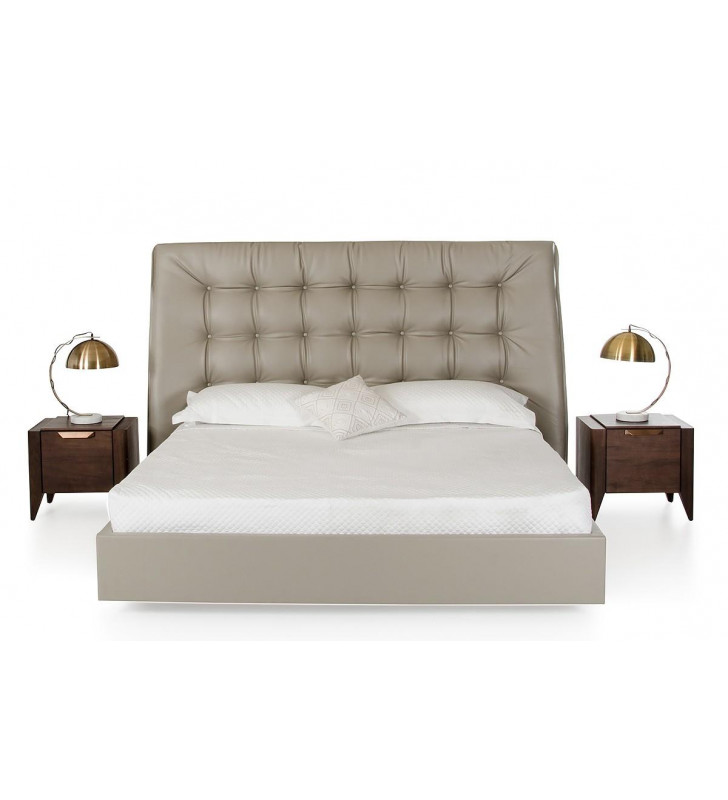 VIG Modrest Codex Grey Leatherette Button Tufted Headboard Eastern King Platform Bed