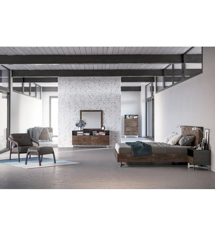 VIG Modrest Wharton Dark Oil Stained Aged Oak Queen Bedroom Set 6Pcs Modern