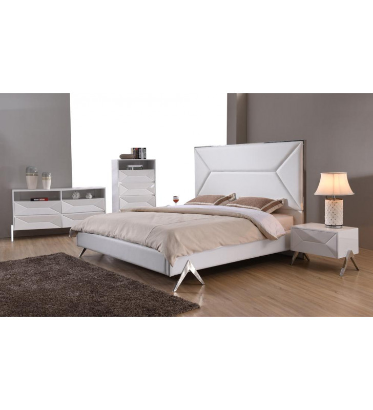 VIG Modrest Candid Modern White Leatherette King Bedroom Set 4Pcs Contemporary
