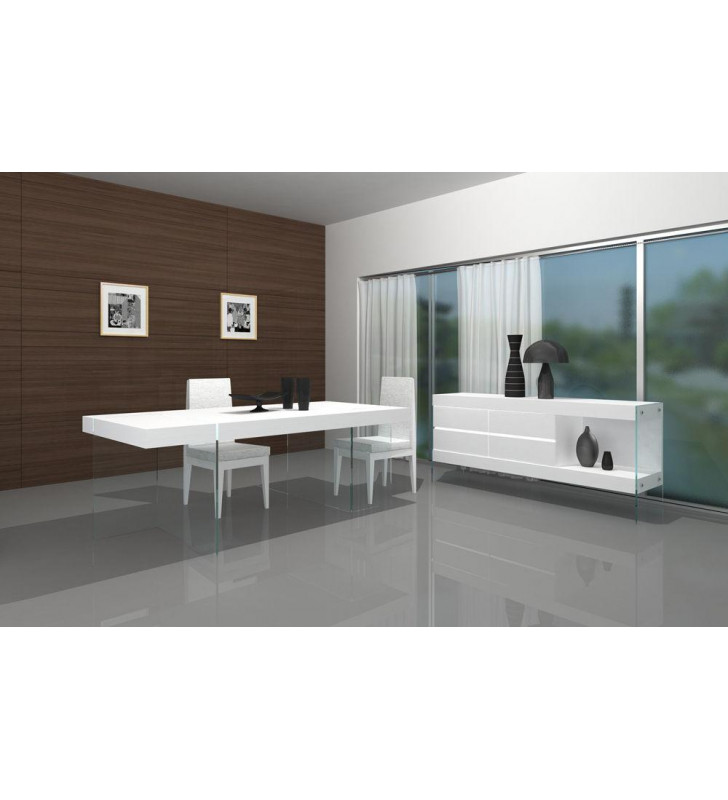J&M Cloud Modern Style White Lacquer High Gloss W/Glass Feets Dining Table