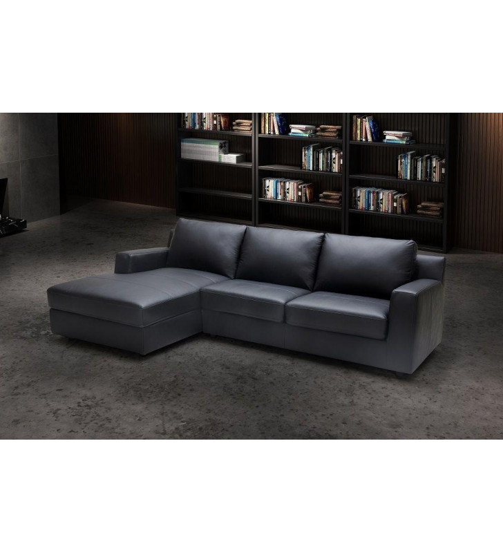 Premium Grey Leather Sectional Sleeper Sofa LHC Modern J&M Elizabeth