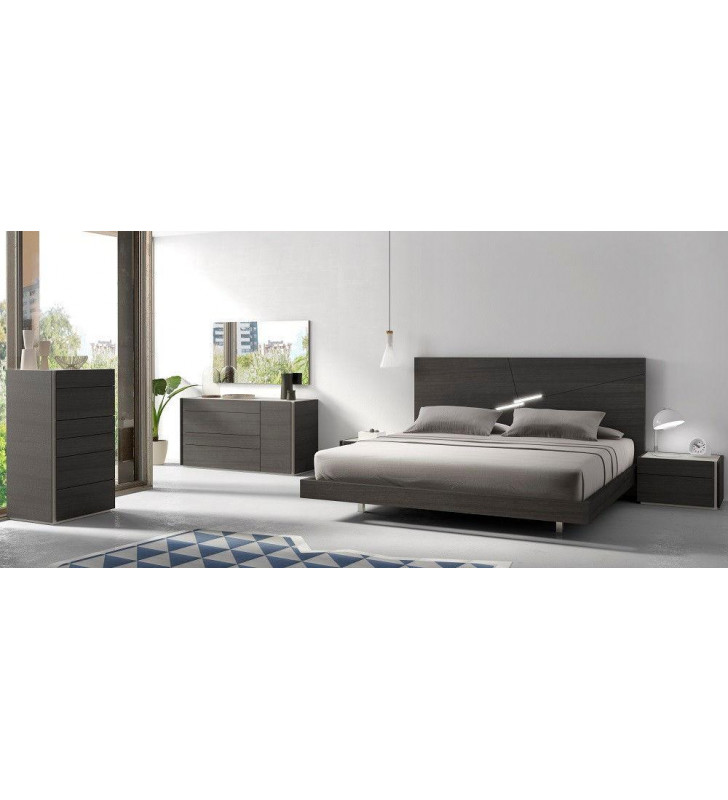 J&M Faro Modern Wenge Veneer W/Light Grey High Gloss Accents King Bedroom 3Pcs
